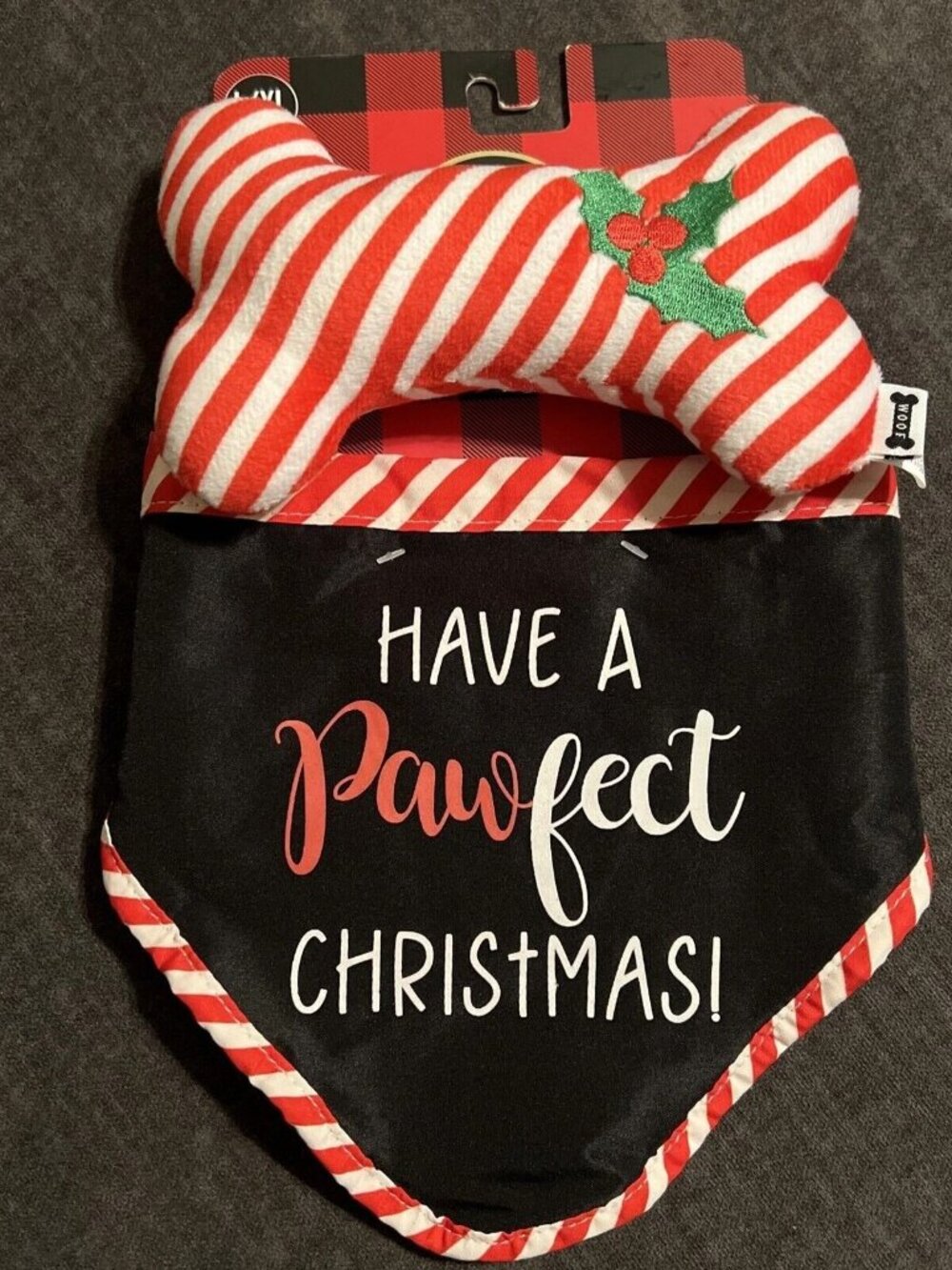 Woof Dog Toy And Bandana Christmas Holiday Gift Lot Set L XL 15-18 in